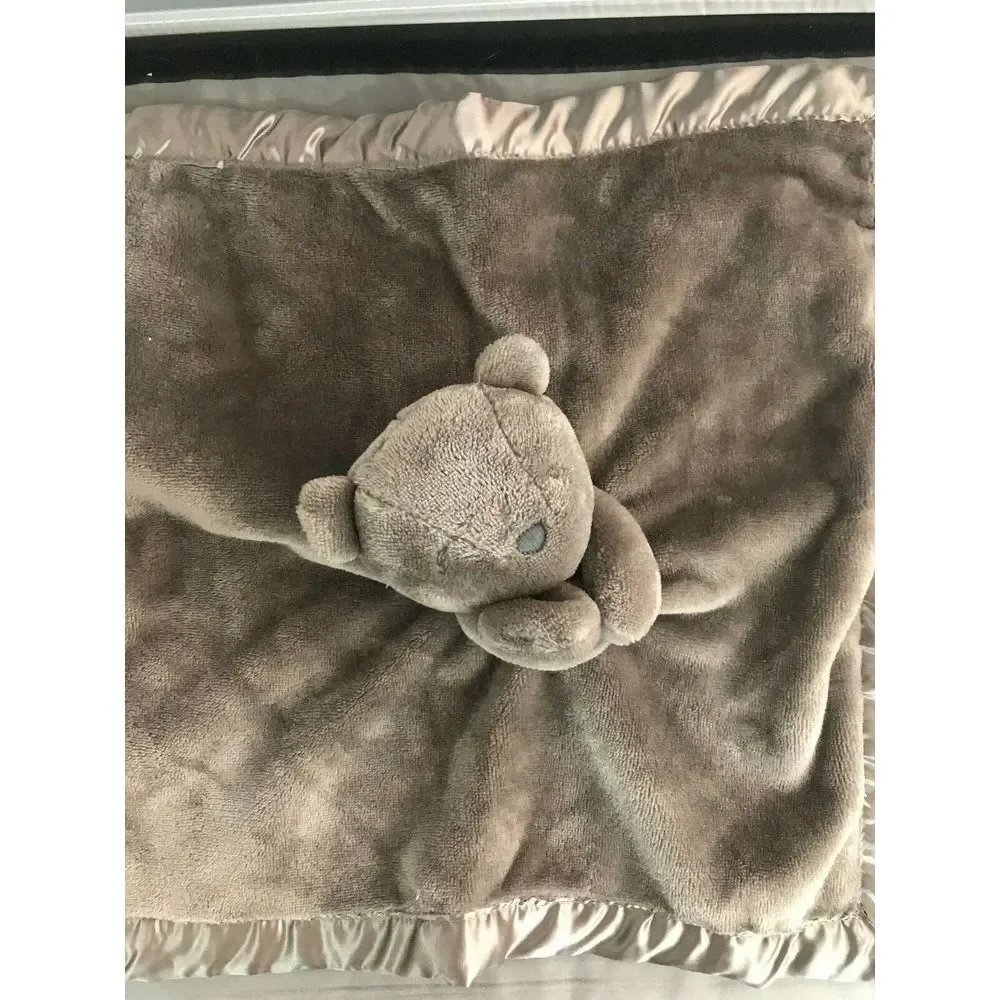 Carters‎ Bear Snuggle Baby Holding Blanket Plush Satin Grey Tan Brown L35717H